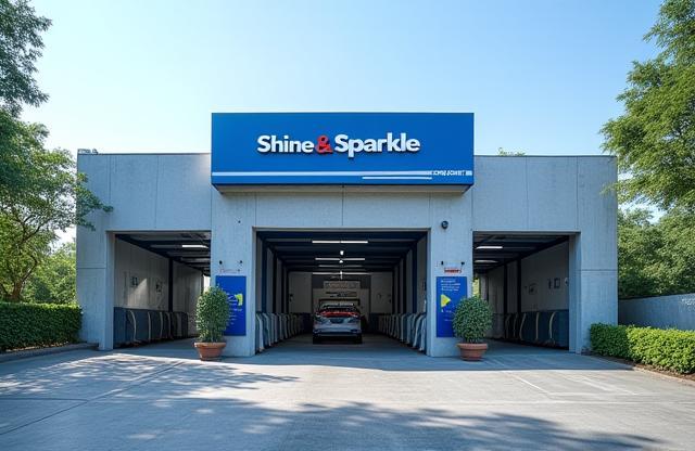 Exterior view of Shine & Sparkle Car Wash facility on Sarjapur Road