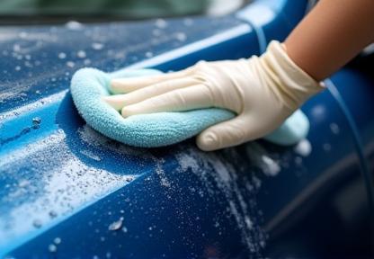 Gentle hand washing of car with a wash mitt